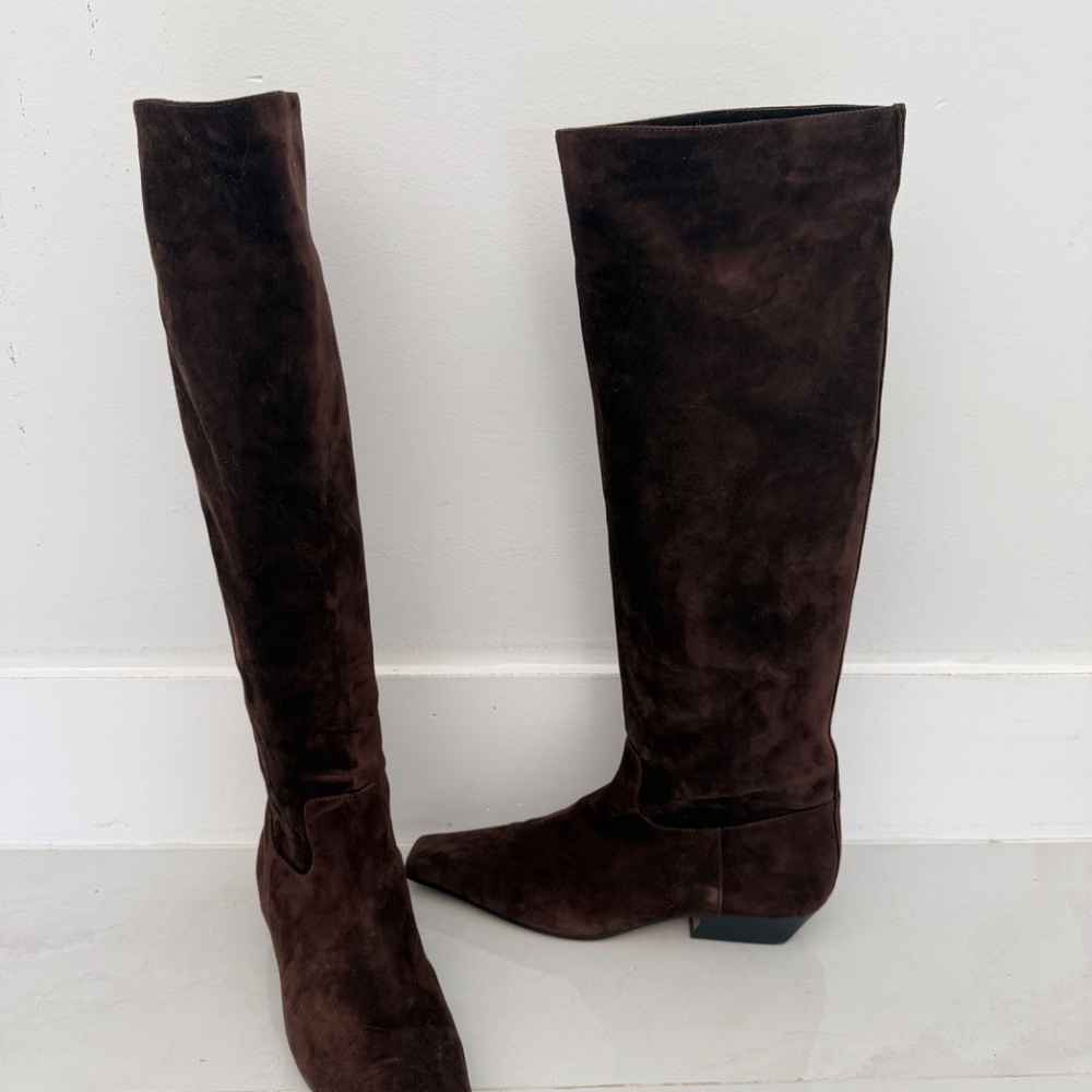 KHAITE The Marfa 35mm Coffee Brown Suede Knee High Boot 40.5
